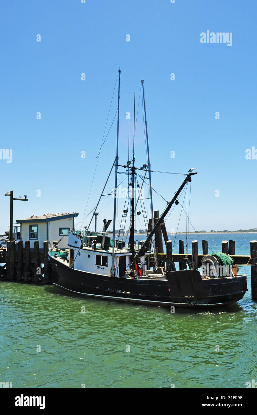 Kalifornien: ein Fischerboot im Bodega Harbor in Bodega Bay, die Einstellung für die 1963 Film die Vögel unter der Regie von Alfred Hitchcock Stockfoto