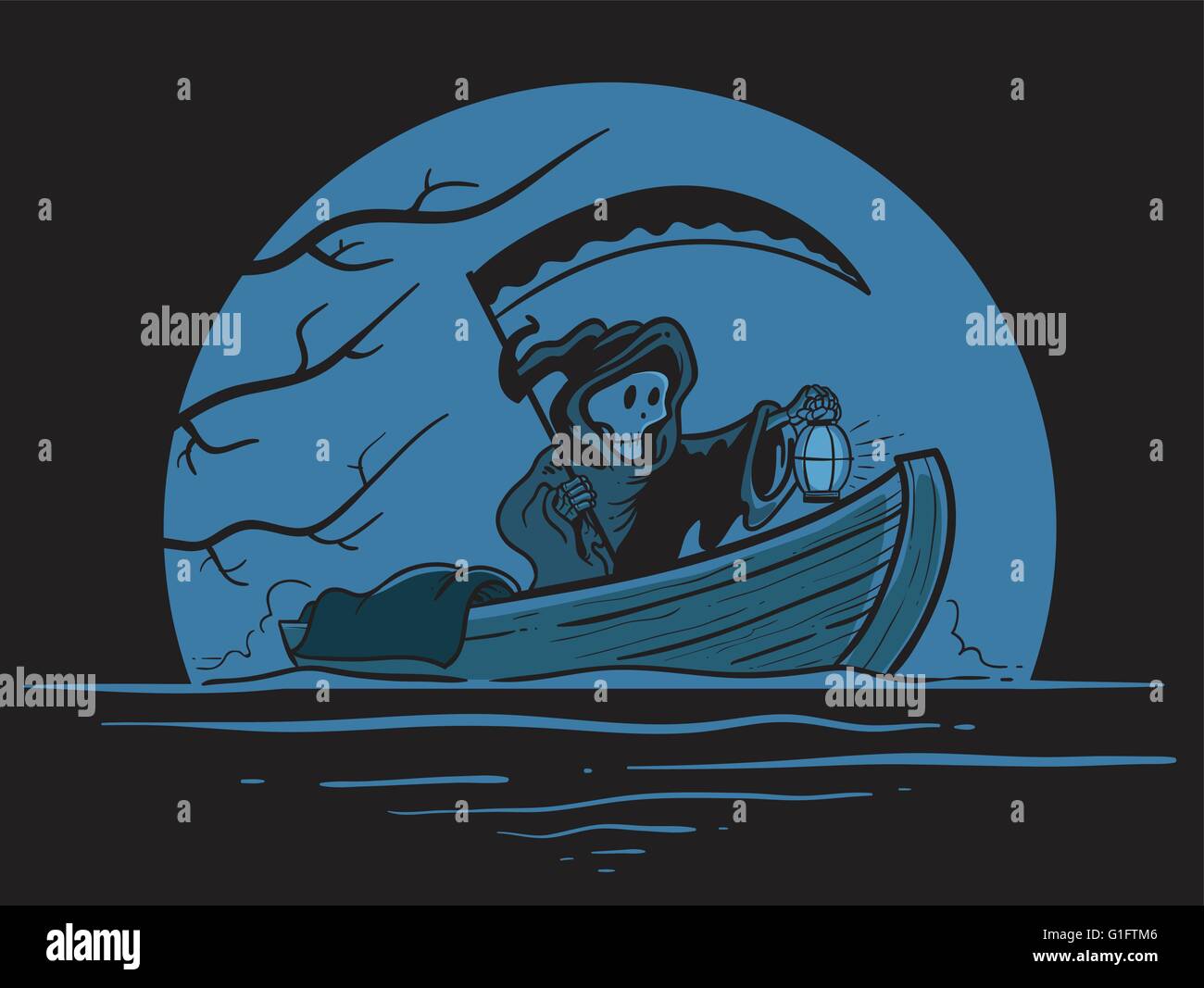 Vektor-Illustration des Todes auf einem Boot Stock Vektor
