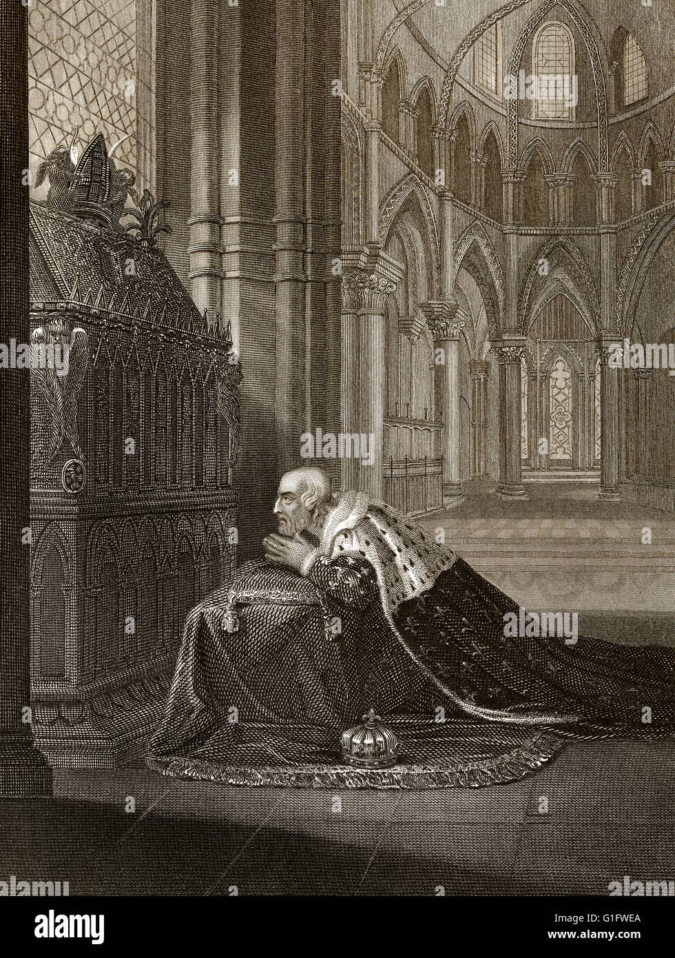 Louis VII, König von Frankreich, vor dem Grab von Thomas Becket, Erzbischof von Canterbury, die Kathedrale von Canterbury Stockfoto