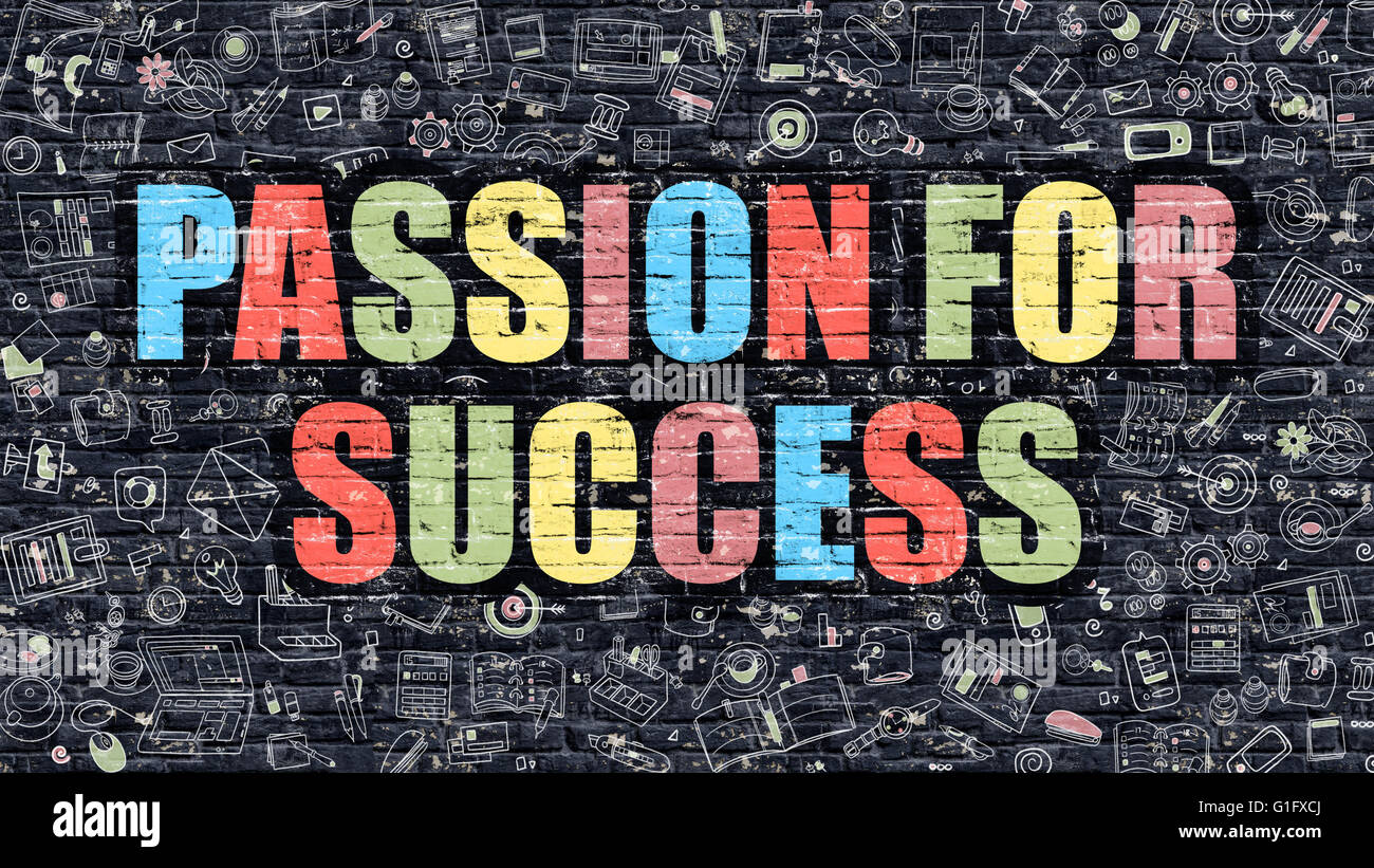 Leidenschaft für das Erfolgskonzept. Multicolor auf dunklen Brickwall. Stockfoto
