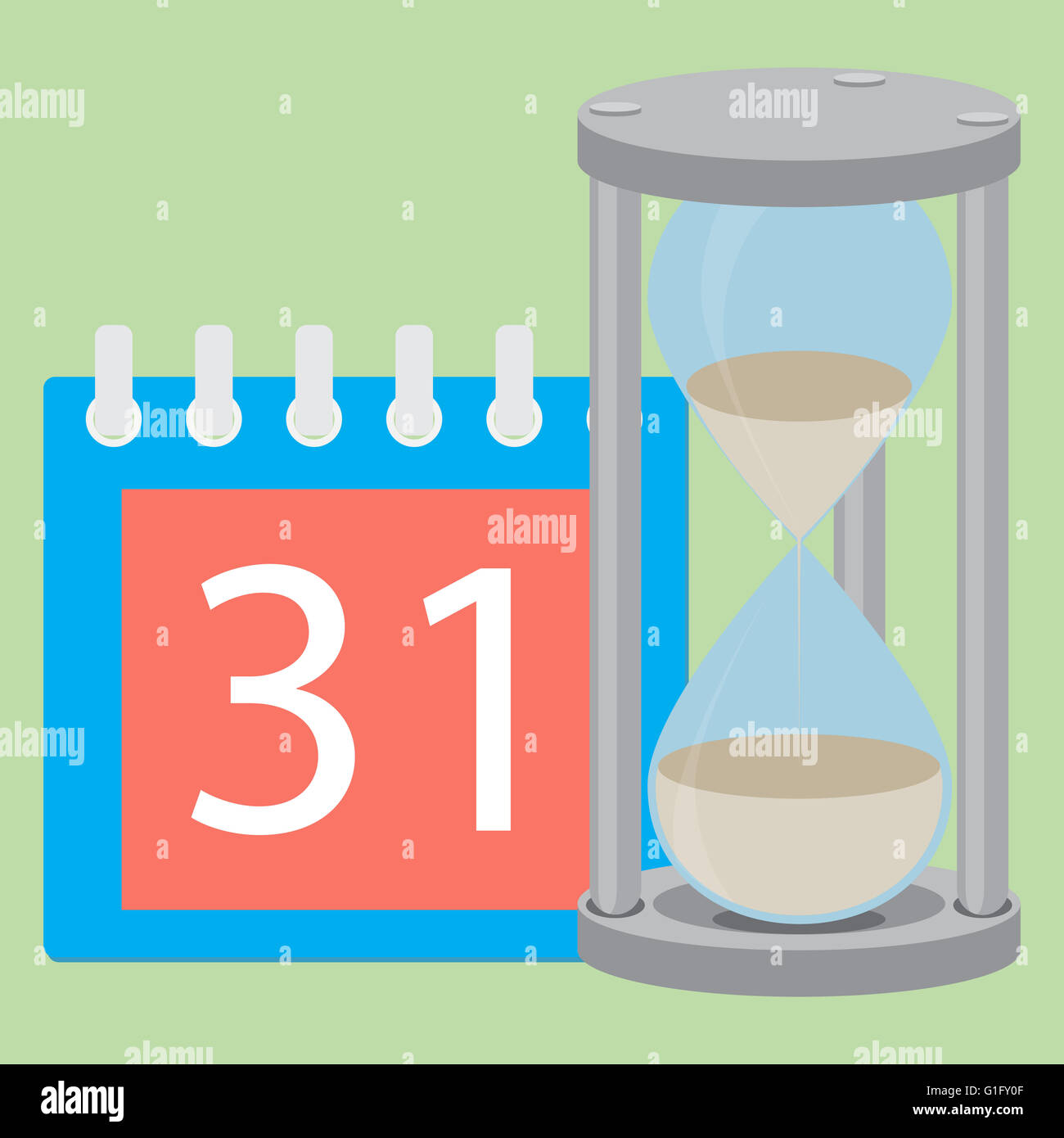Frist-Concept-Kalender oder Kalender Termin, Zeit Sanduhr und die Zeit knapp wird, durch Datum Betriebswirtschaft. Vektor flach Stockfoto