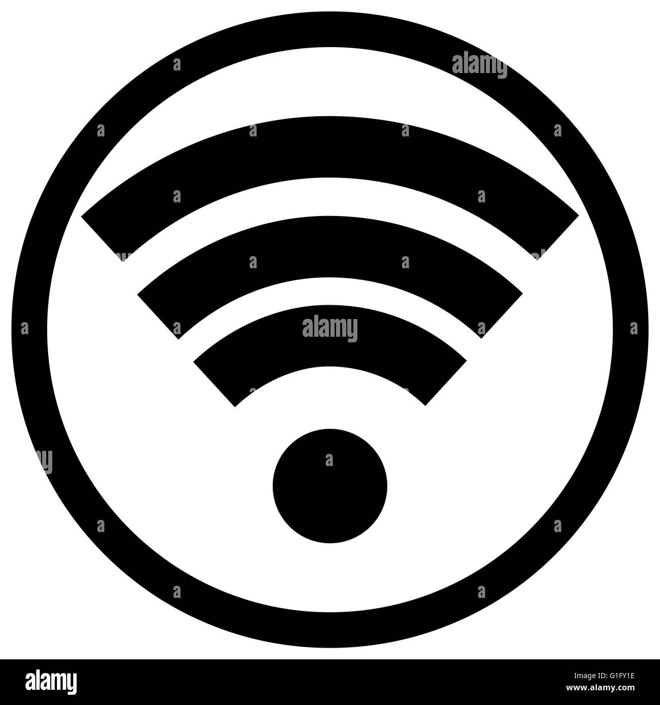 WiFi-Symbol schwarz weiß. WiFi-Symbol und w-LAN, gratis Wifi-Internet und Wifi-Symbol, Wifi-Zone und WiFi-Signal verbinden. Vektor-fla Stockfoto