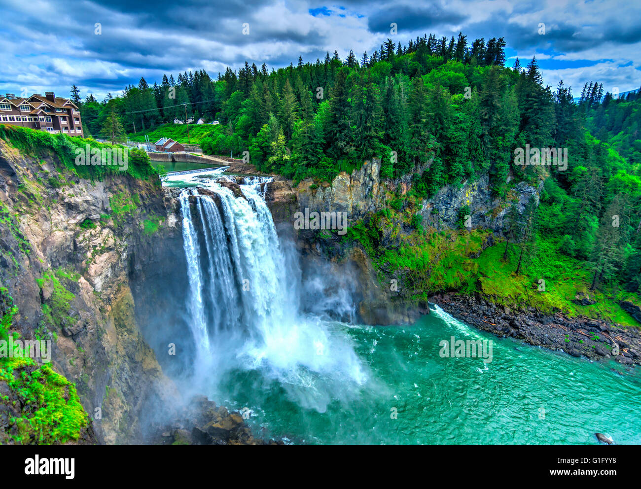 Die atemberaubende Snoqualmie Falls in Washington, USA Stockfoto