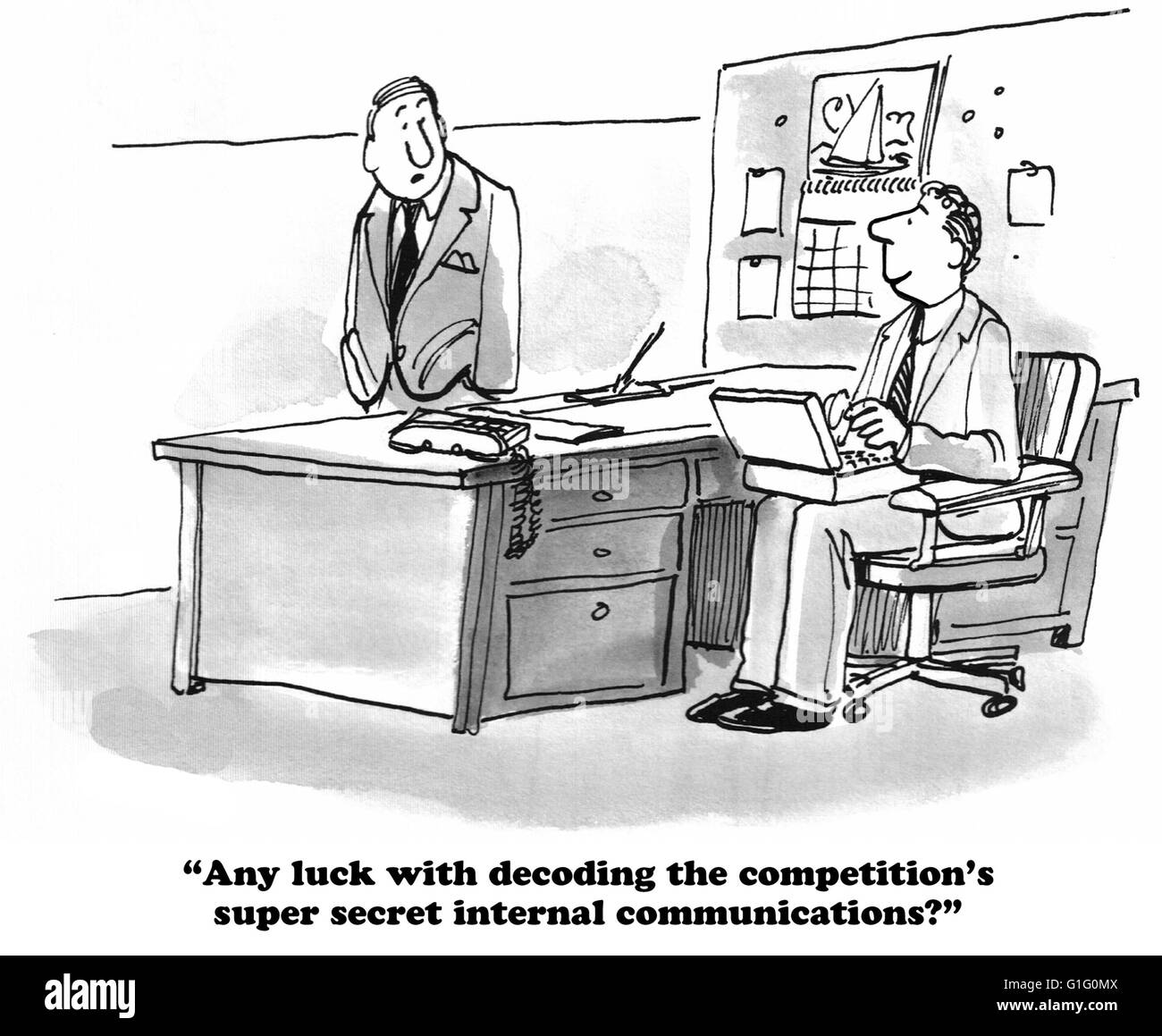 Geschäftliche Cartoon über die Konkurrenz ausspionieren. Stockfoto