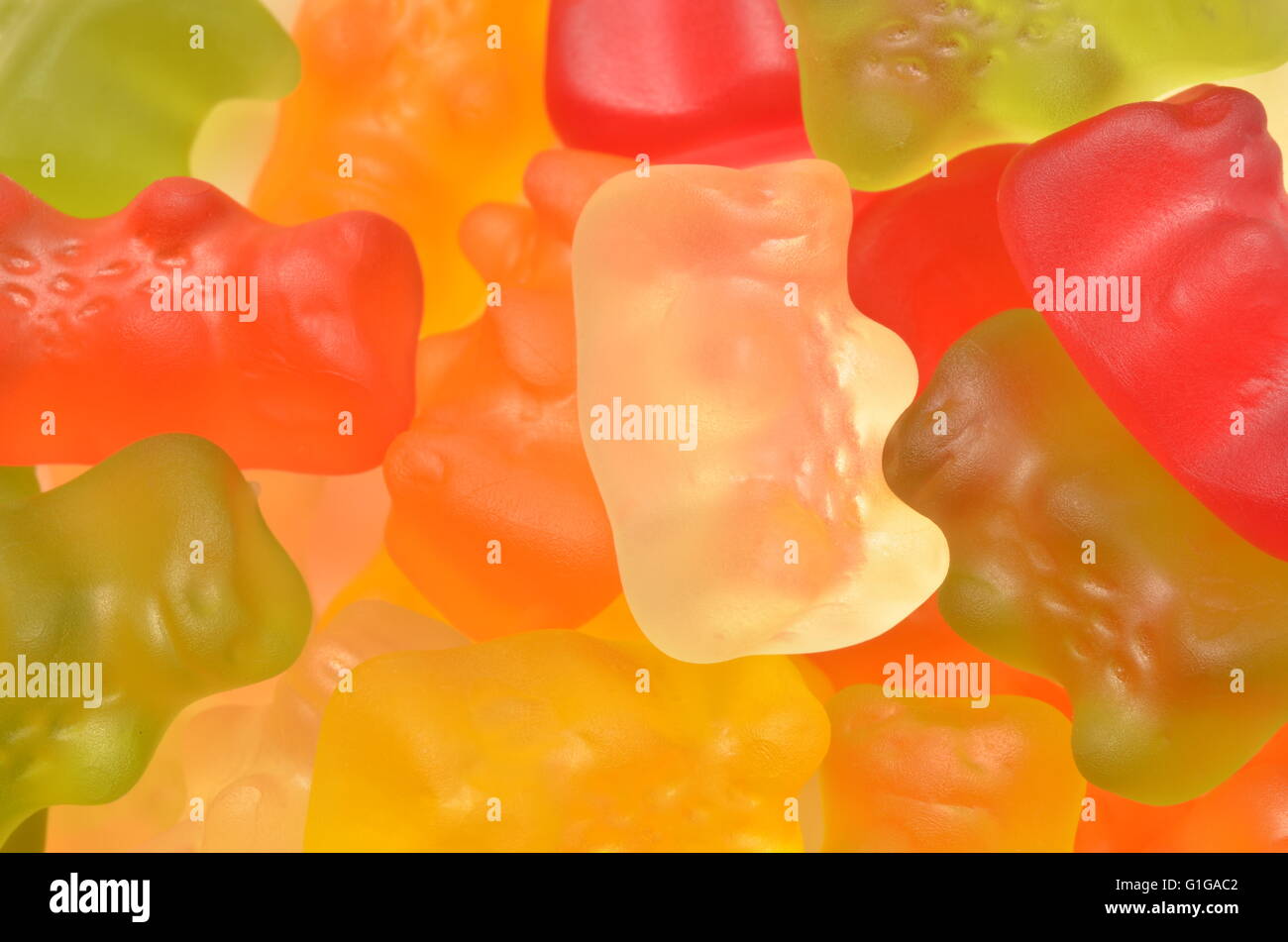 Nahaufnahme der bunten Haribo Gummibärchen. Haribo ist deutsche Süßwarenunternehmen 1920 gegründet. Stockfoto