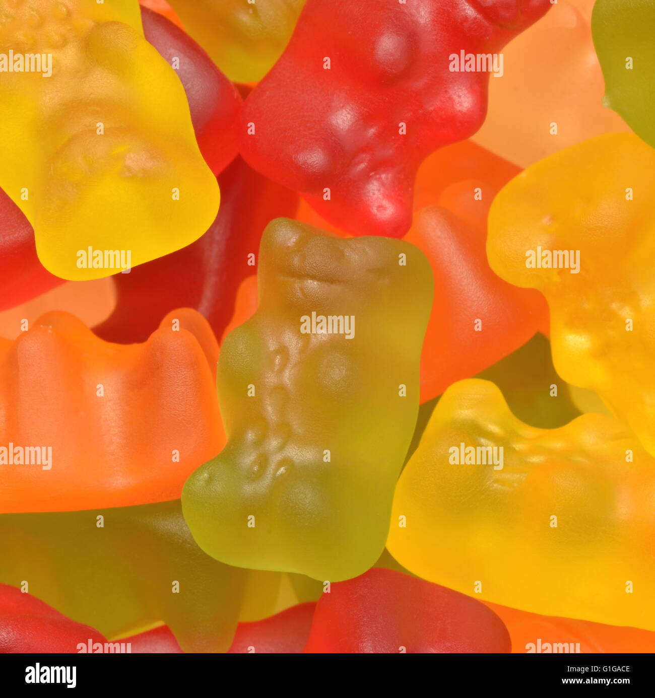 Nahaufnahme der bunten Haribo Gummibärchen. Haribo ist deutsche Süßwarenunternehmen 1920 gegründet. Stockfoto