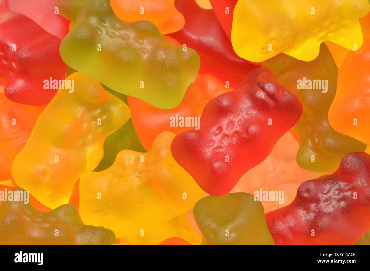 Nahaufnahme der bunten Haribo Gummibärchen. Haribo ist deutsche Süßwarenunternehmen 1920 gegründet. Stockfoto
