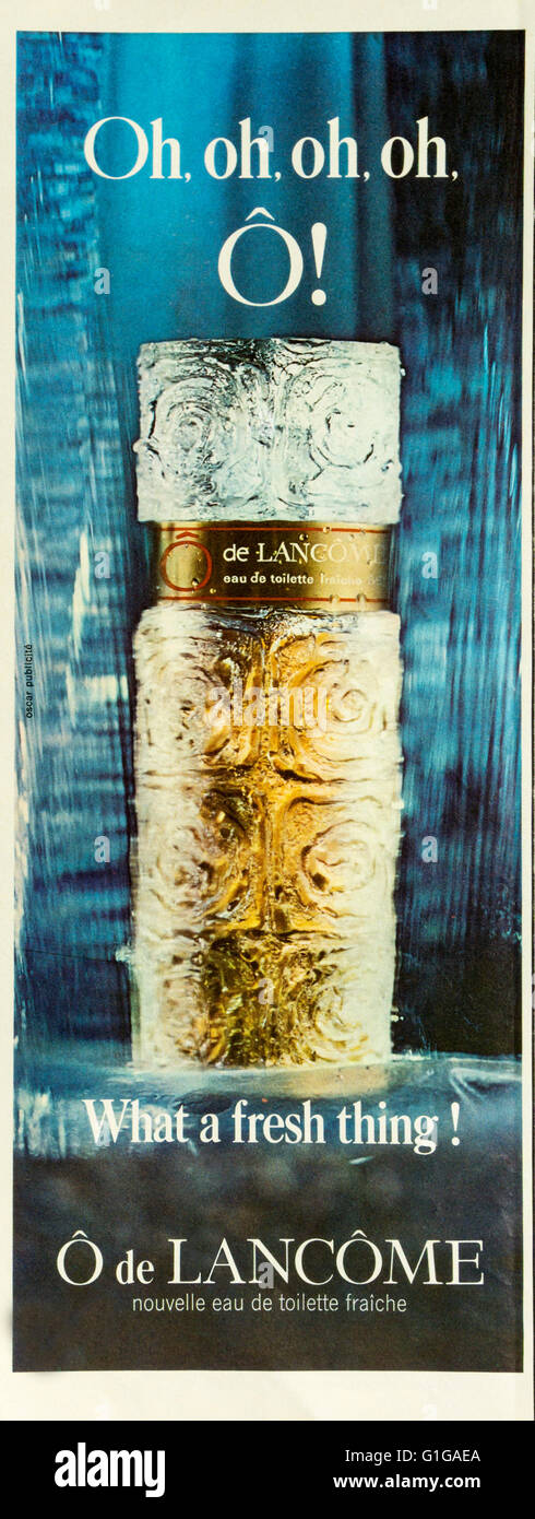 1970er Jahre Magazin Werbung Werbung Lancome Parfüm und Kosmetik. Stockfoto