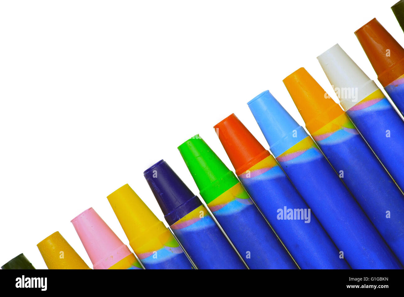 Bunte Buntstifte Diagonale Richtungen isoliert auf weißem Hintergrund Stockfoto