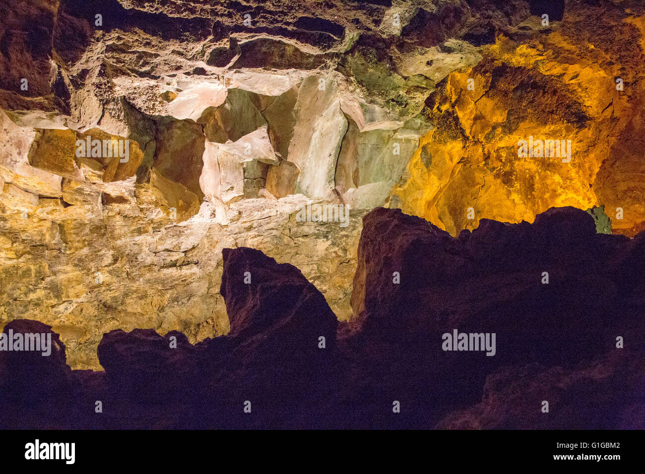 Cueva de Los Verdes, cave Sehenswürdigkeit in Rohr Lavatunnel, Lanzarote, Kanarische Inseln, Spanien Stockfoto