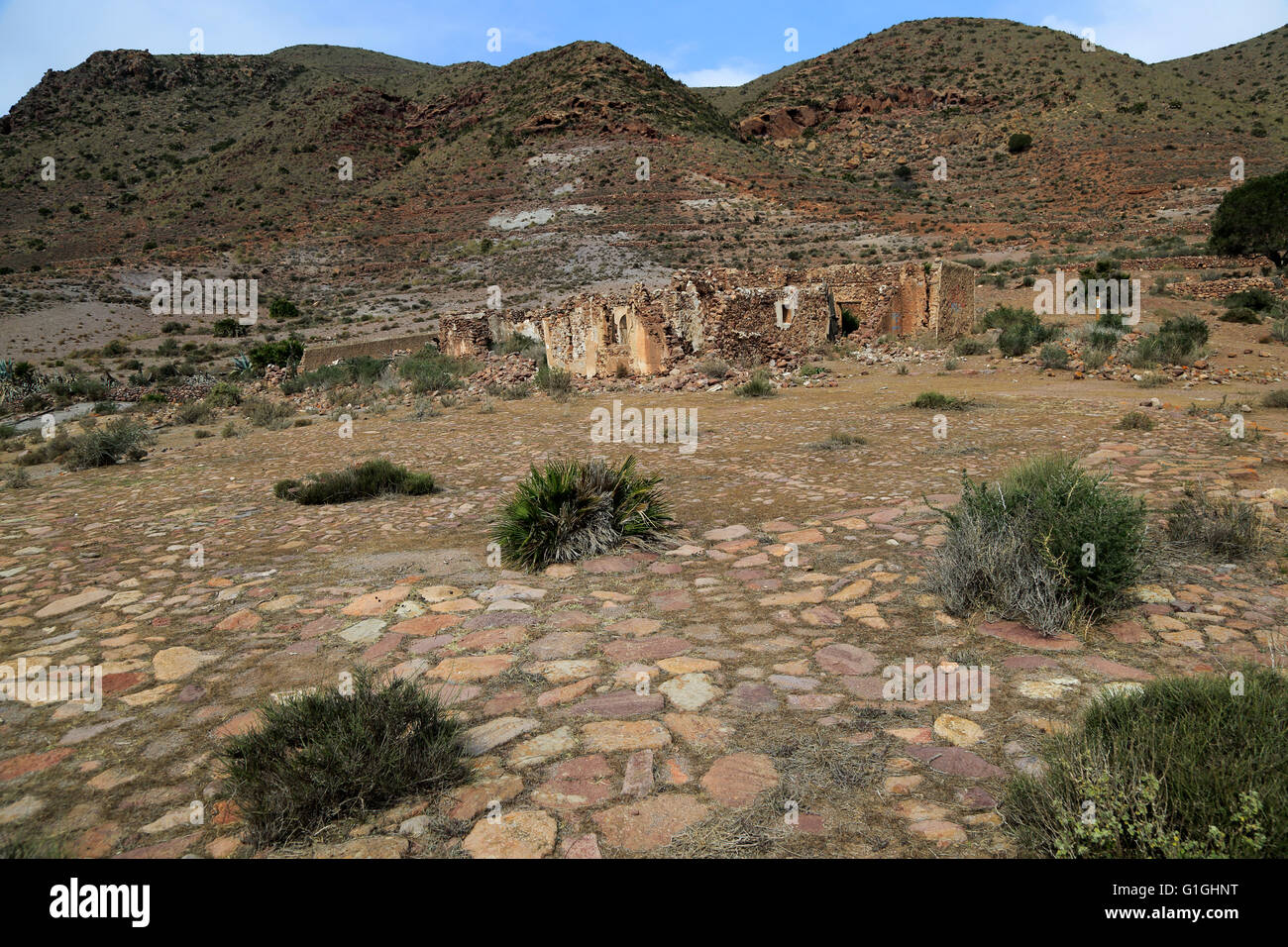 Verlassenen Bauernhaus in der Nähe Presillas Bajas, Nationalpark Cabo de Gata, Almeria, Spanien Stockfoto