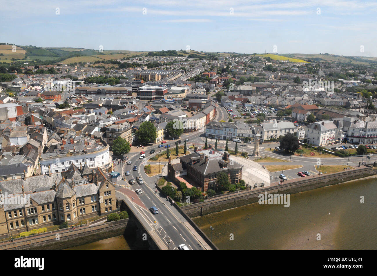 Luftaufnahmen von Norddevon entnommen Hubschrauber Barnstaple Altstädter Ring Stockfoto