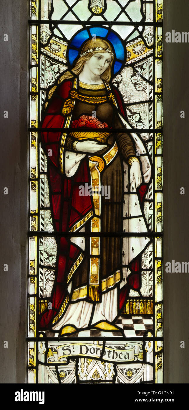 Saint Dorothea Glasmalerei, All Saints Church, Somerford Keynes, Gloucestershire, England, UK Stockfoto