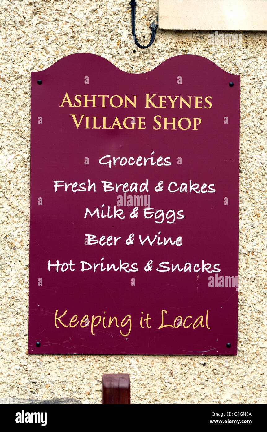 Ashton Keynes Dorf Shop Zeichen, Gloucestershire, England, UK Stockfoto