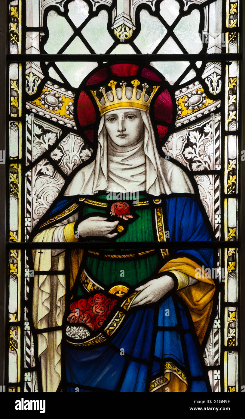 Saint Elizabeth Glasmalerei, All Saints Church, Somerford Keynes, Gloucestershire, England, UK Stockfoto