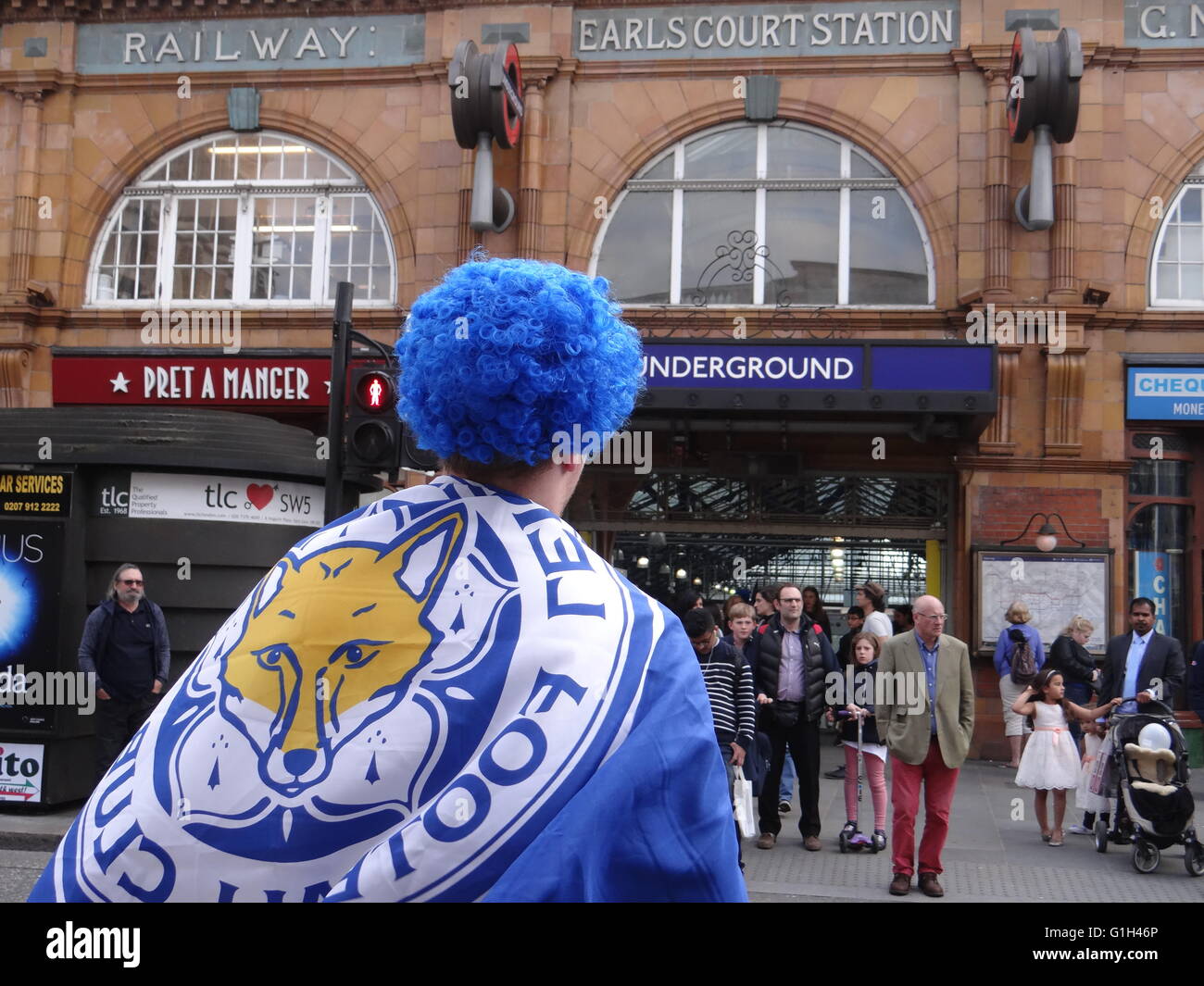 London, UK. 15. Mai 2016. Fußball-Fans die UK Premiere League Champions FC Leicester City Stockfoto