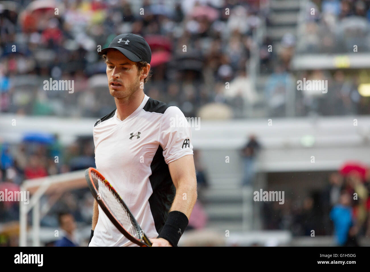 15. Mai 2016. Andy Murray spielen in der Herren Tennis-Finale gegen Novak Djokovic in der Internazionali BNL, Foro Italico, Rom, Stockfoto