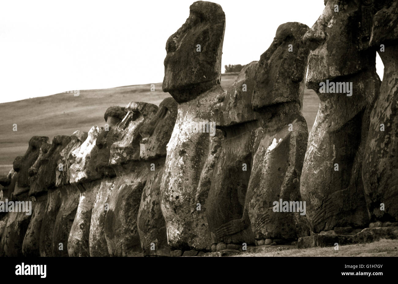 Moais am Ahu Tongariki Osterinsel chile Stockfoto