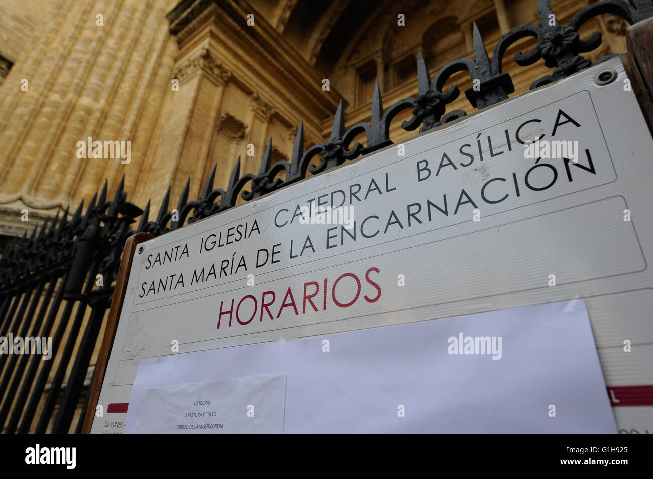 Fahrplan, Kathedrale, Malaga, besuchen Stockfoto