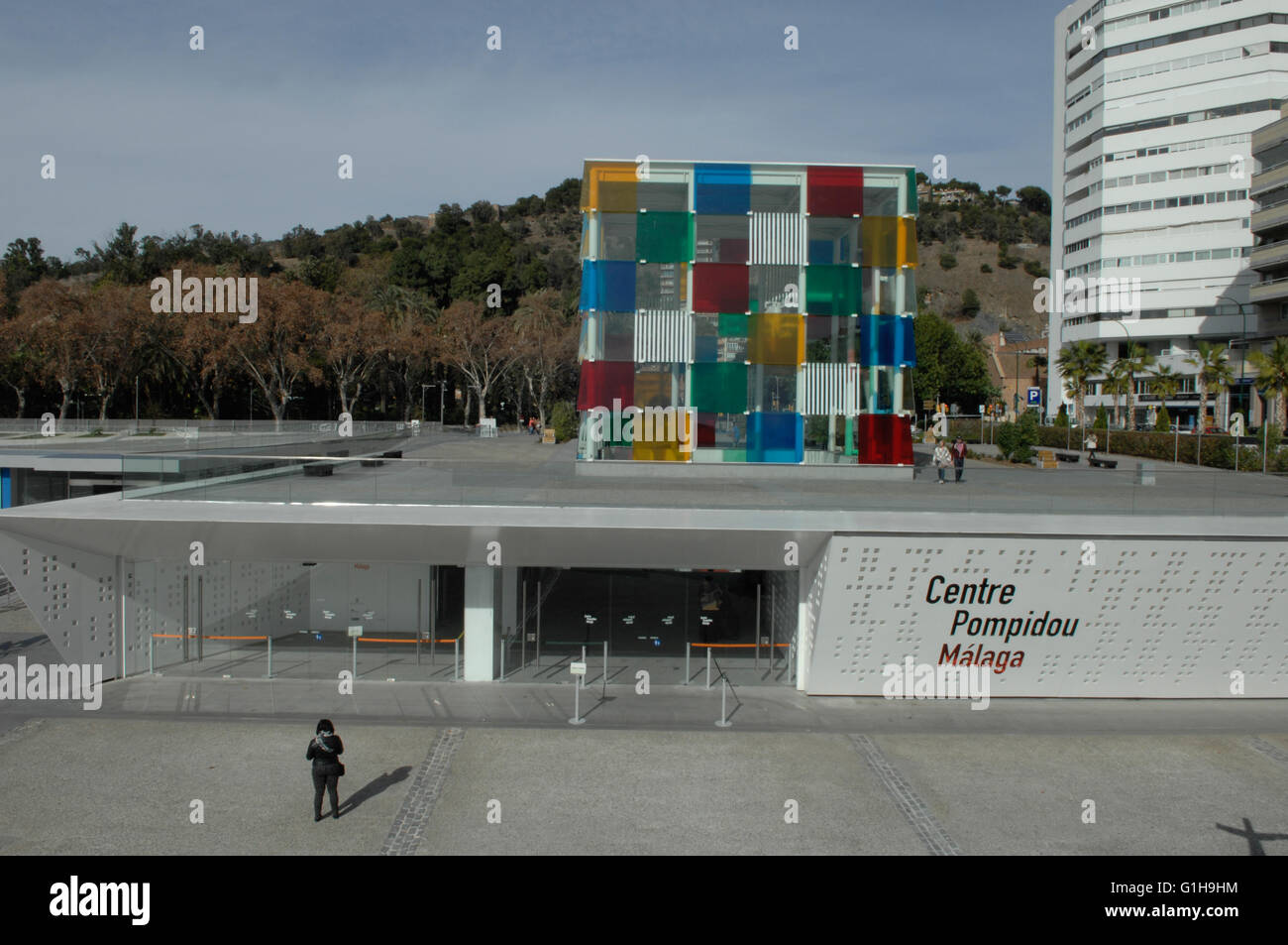 Kette, französischen Museum, Centre Pompidou, Rubik Cube, Hafen, Hafen, Hafen, Málaga Stockfoto