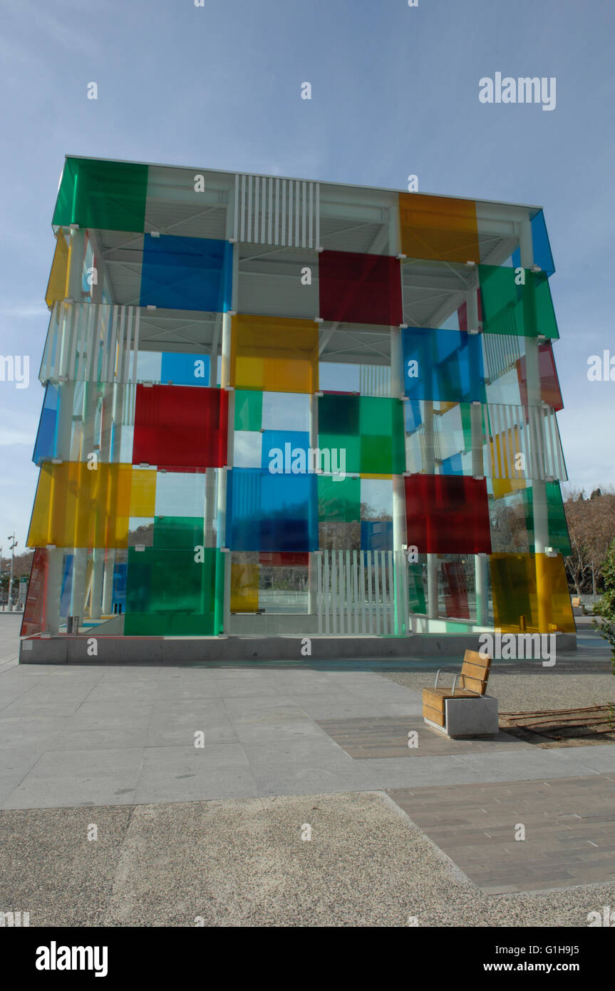 Kette, französischen Museum, Centre Pompidou, Rubik Cube, Hafen, Hafen, Hafen, Málaga Stockfoto