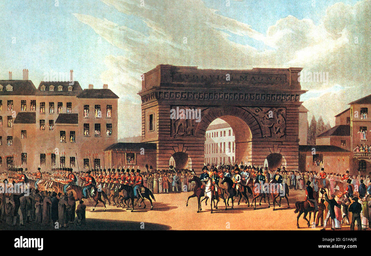 Russische Armee tritt in Paris im Jahre 1814. Stockfoto