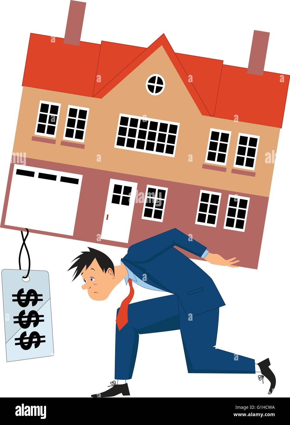 Depressive Menschen tragen ein Haus mit einem riesigen Hypothek Preis. Stock Vektor