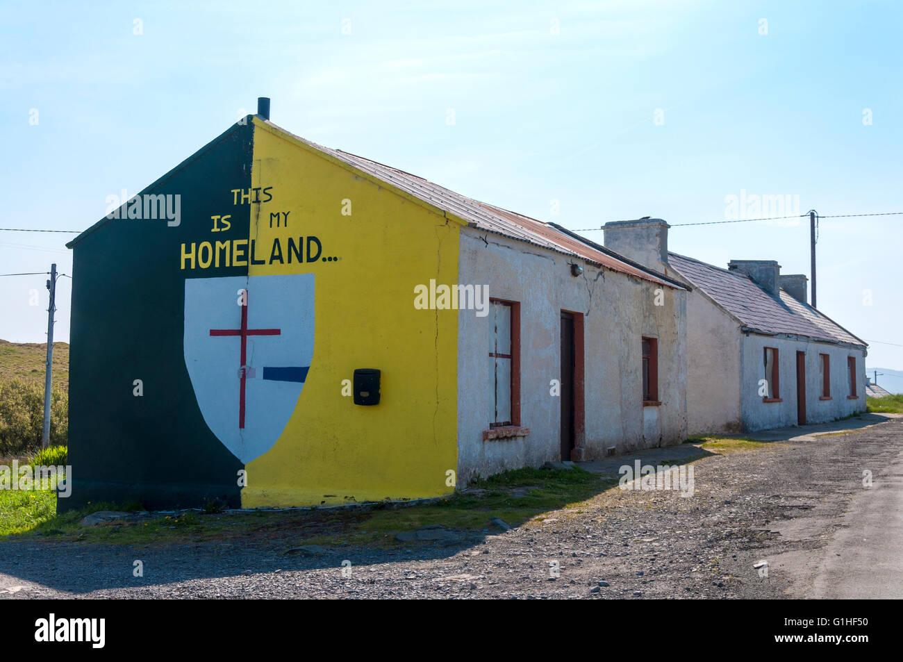 Wandbild an der Stirnwand des Ferienhaus in Rosbeg, County Donegal, Irland Stockfoto
