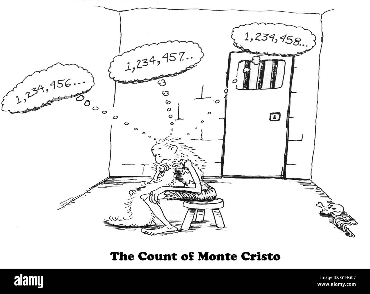Cartoon über Zeitvertreib in einer Gefängniszelle. Stockfoto