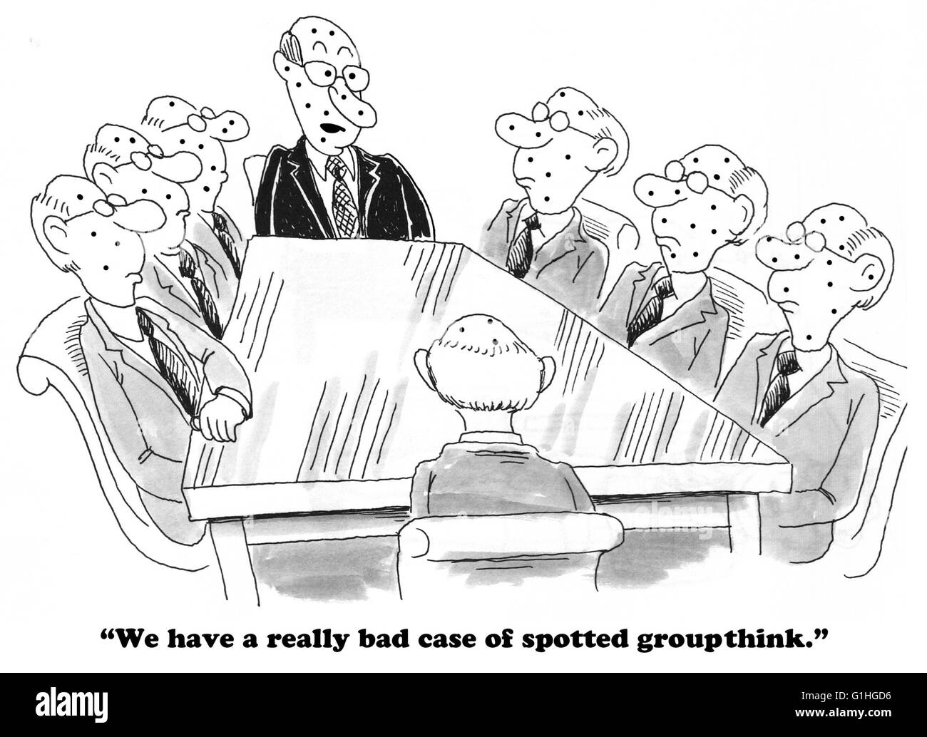 Geschäftliche Cartoon über Gruppendenken. Stockfoto