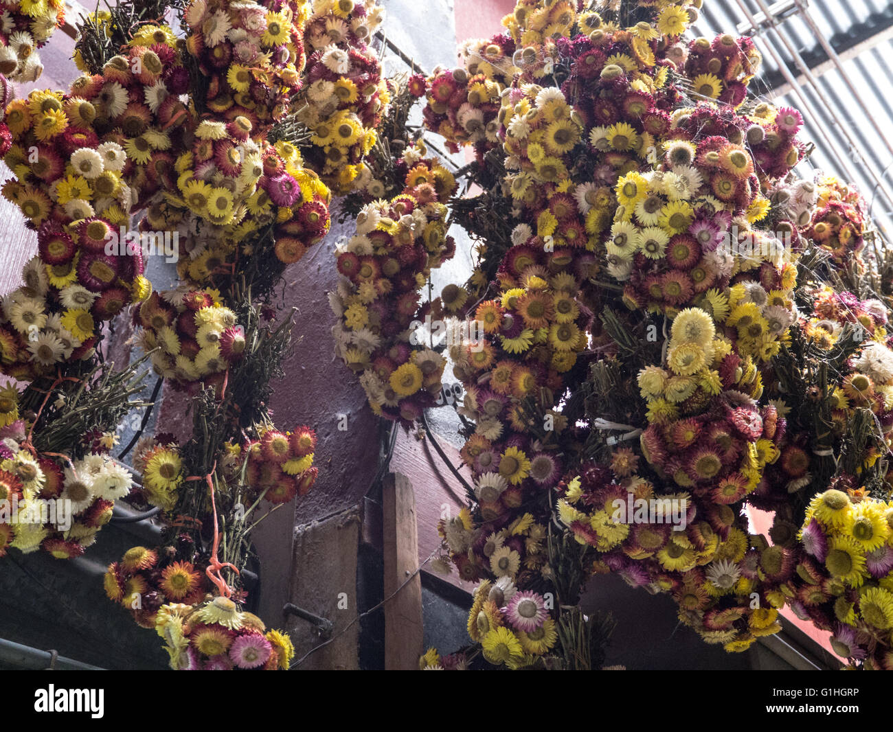 Getrocknete Blumen im Mercado Central, San Jose, Costa Rica Stockfoto