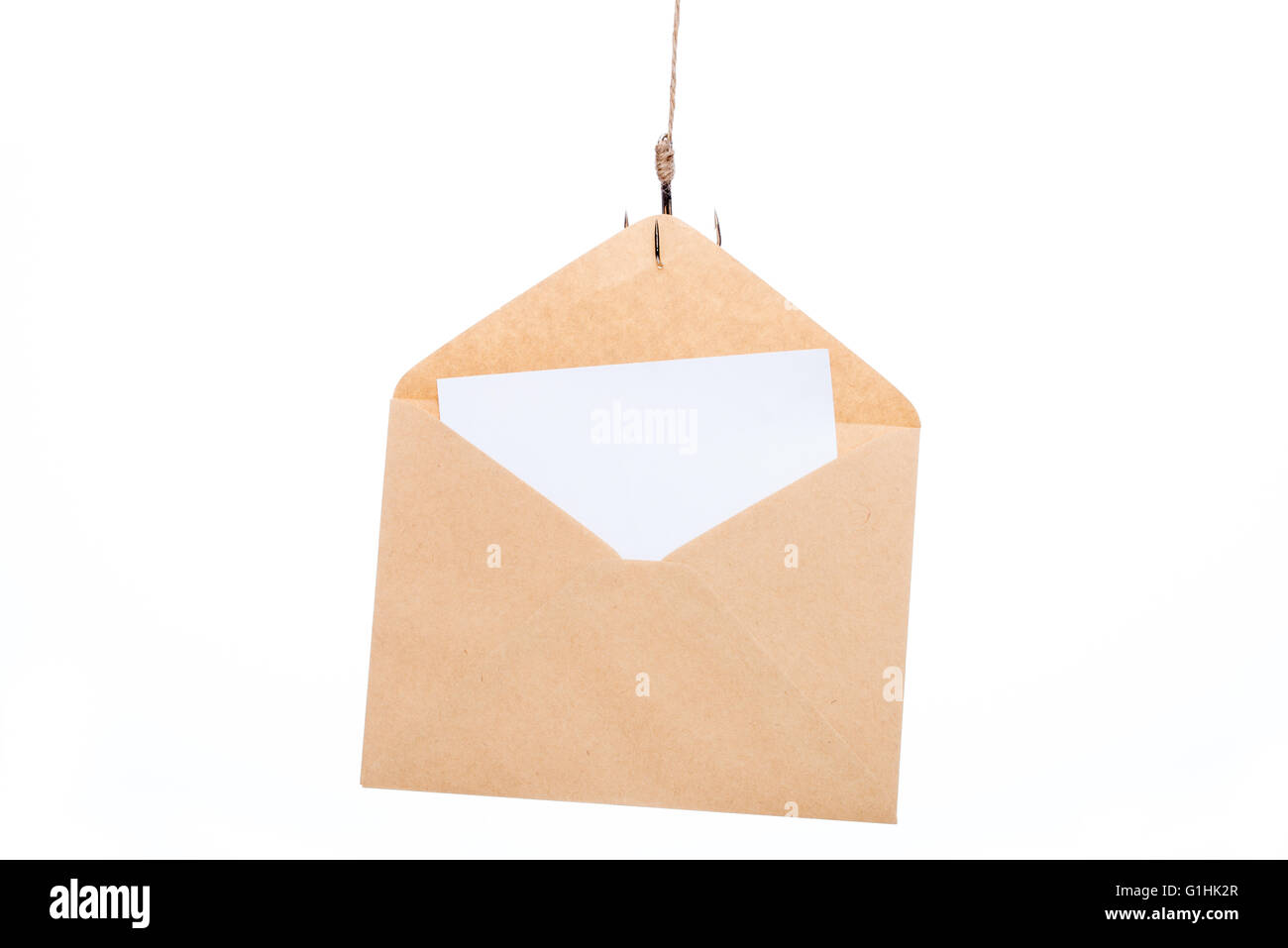 E-Mail-Phishing, Brief an einen Angelhaken Stockfoto