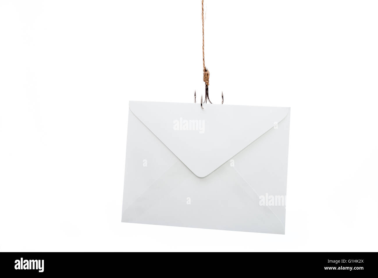 E-Mail-Phishing, Brief an einen Angelhaken Stockfoto