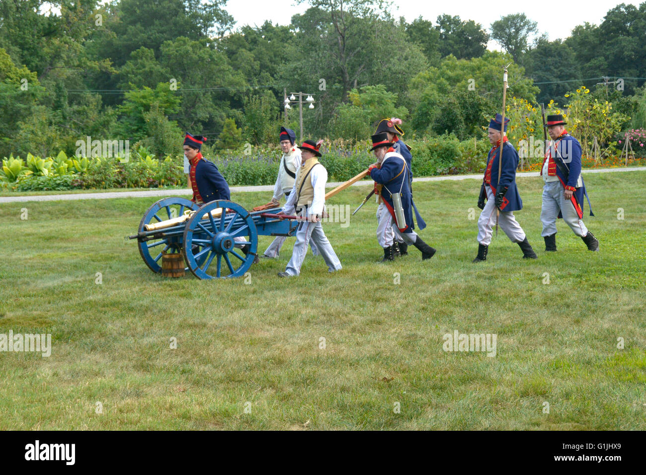 Amerikanische Soldaten in der Schlacht von Bladensburg reenactment Stockfoto