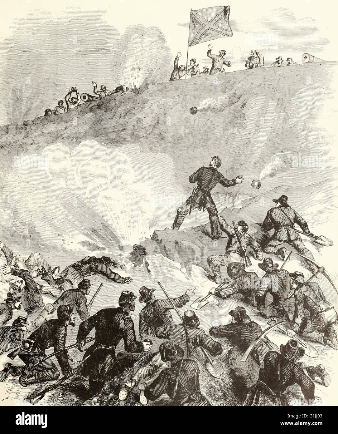 Belagerung von Vicksburg - General Sherman Kampf mit Handgranaten, 13. Juni 1863. USA Bürgerkrieg Stockfoto