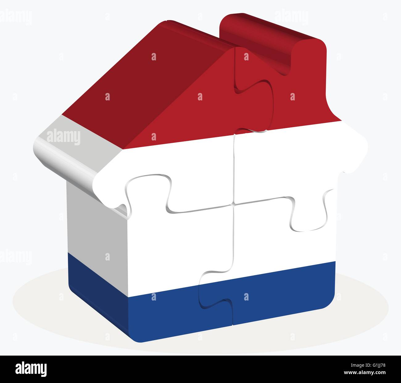 Vektor-Illustration von Haus-home-Symbol mit Niederlande Flagge in puzzle isolierten auf weißen Hintergrund Stock Vektor