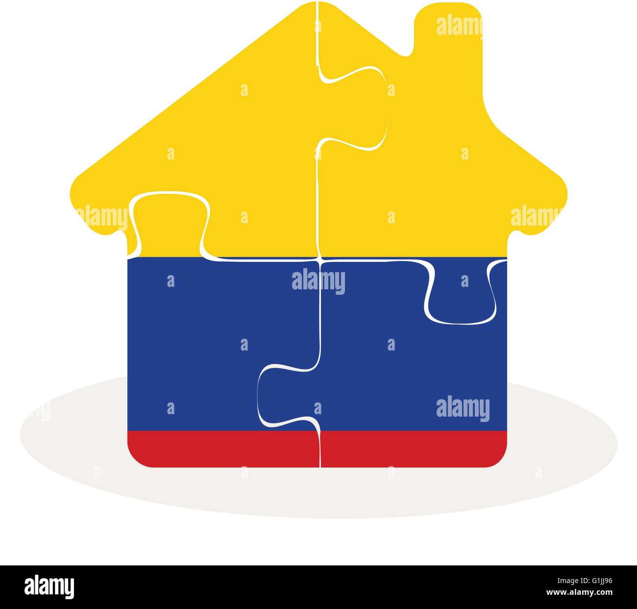 Vektor-Illustration von Haus-home-Symbol mit Kolumbien-Flagge in puzzle isolierten auf weißen Hintergrund Stock Vektor