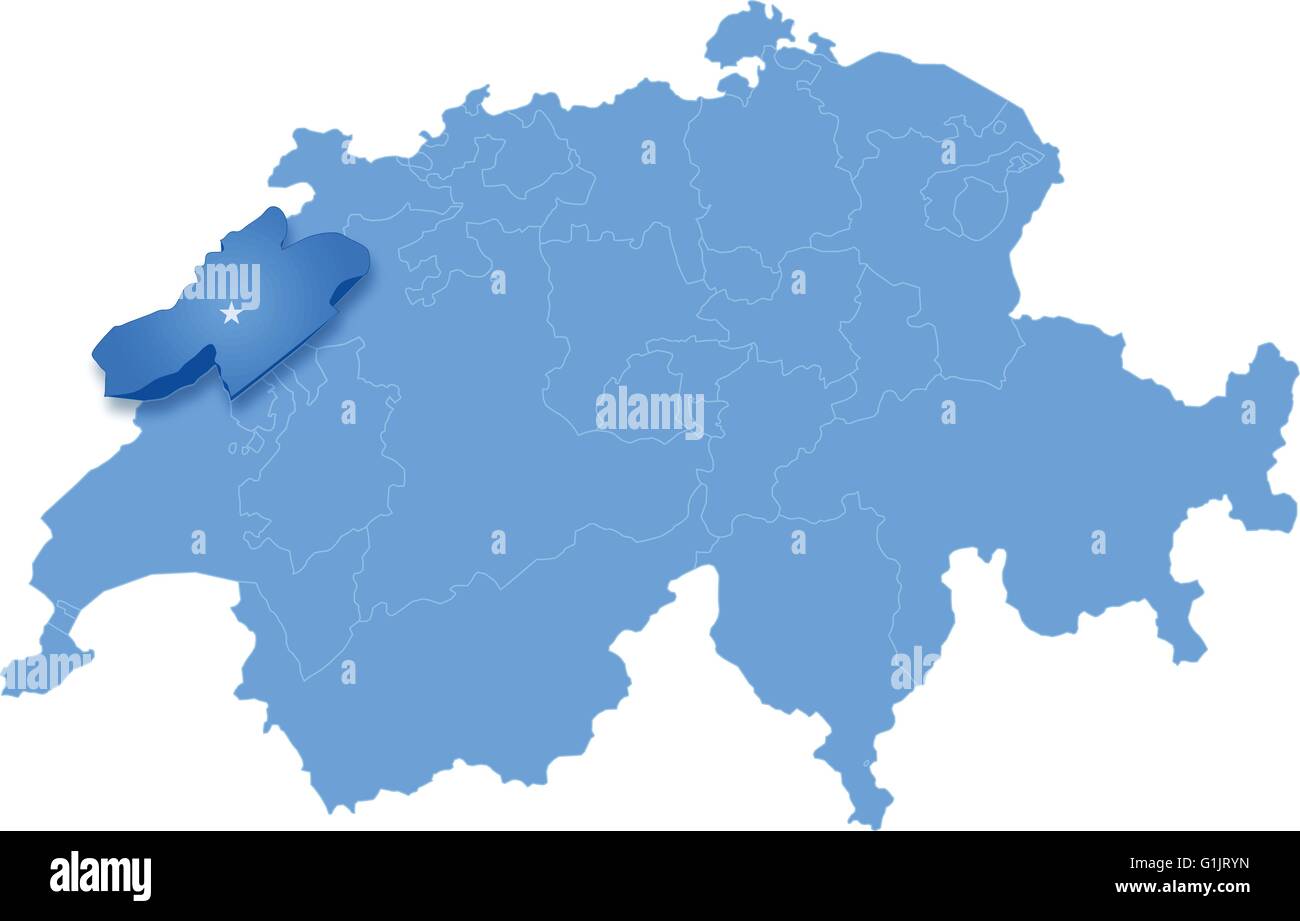 Politische Karte der Schweiz mit allen Kantonen, wo Neuchatel Basiskarte mit Kartendaten von