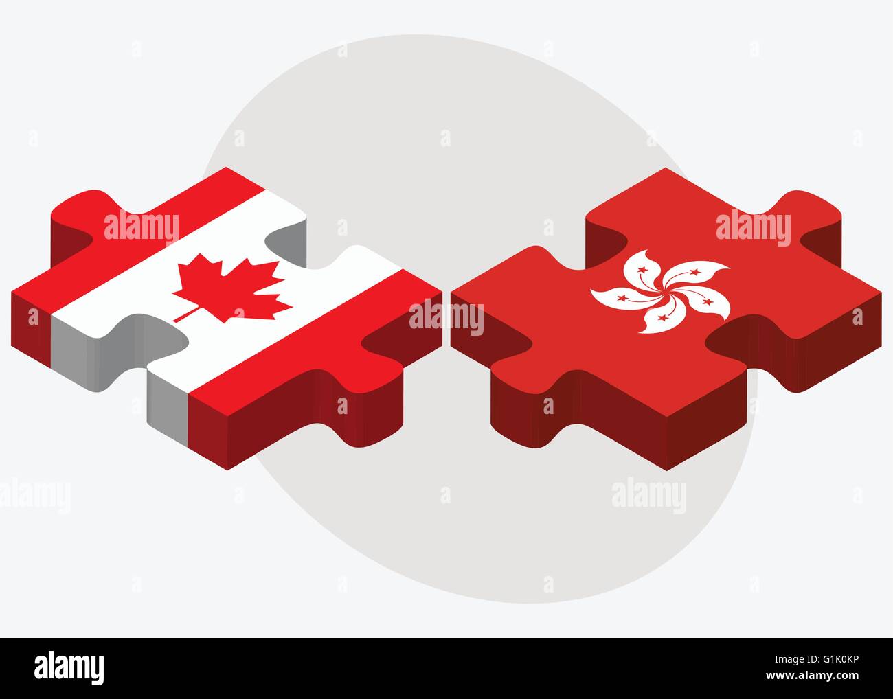 Kanada und Hongkong SAR China Flaggen in puzzle isolierten auf weißen Hintergrund Stock Vektor