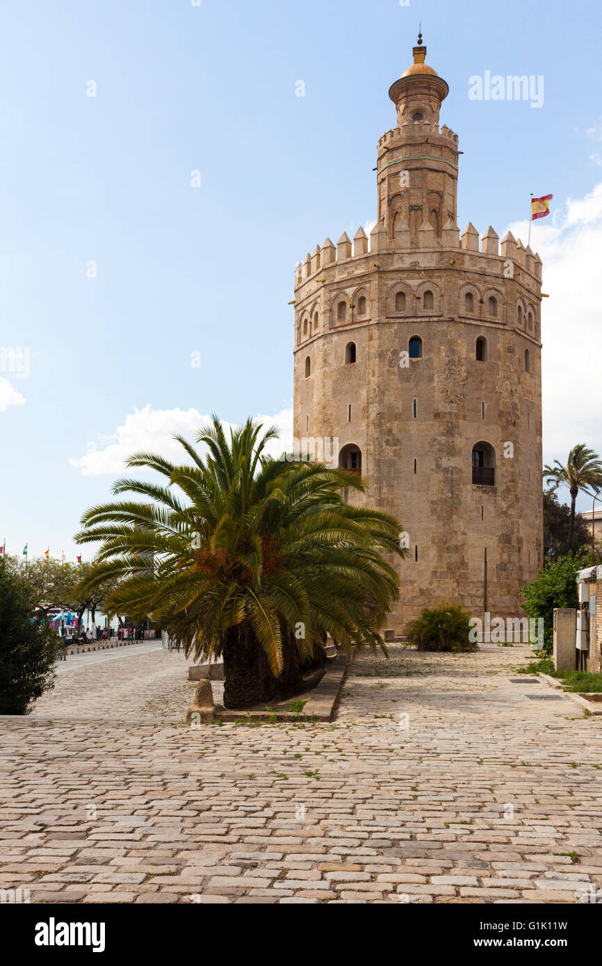 Torre del Oro, alten befestigten Leuchtturm in Sevilla, Spanien Stockfoto