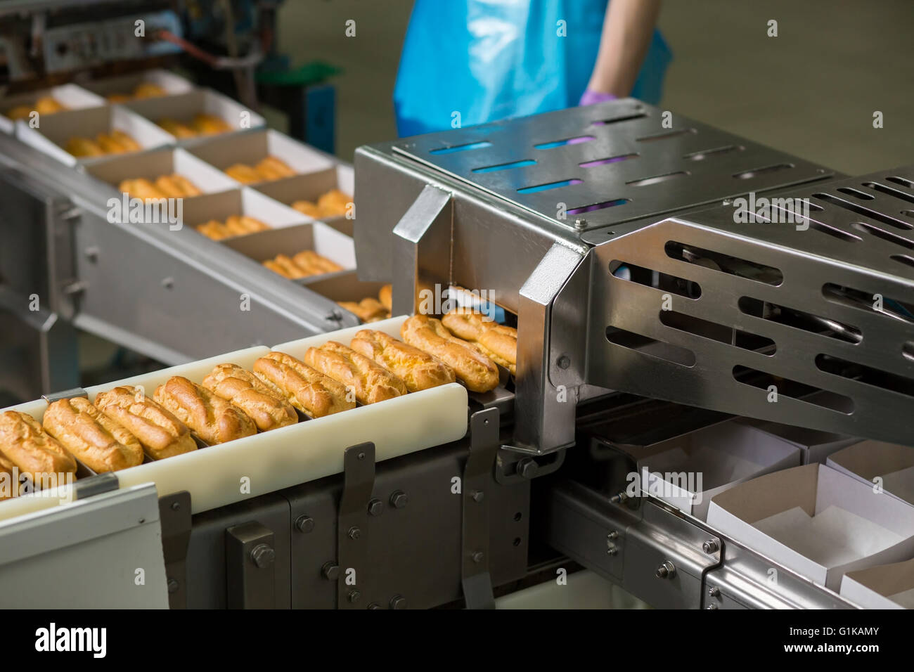 Förder- und Eclairs-Boxen. Stockfoto