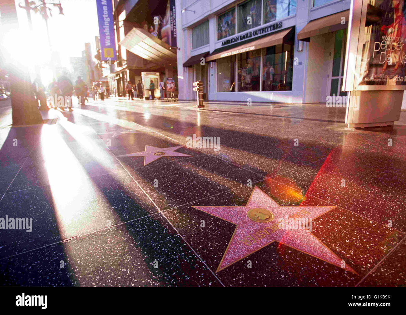 Der Hollywood Walk of Fame in Hollywood, Los Angeles, Kalifornien Stockfoto