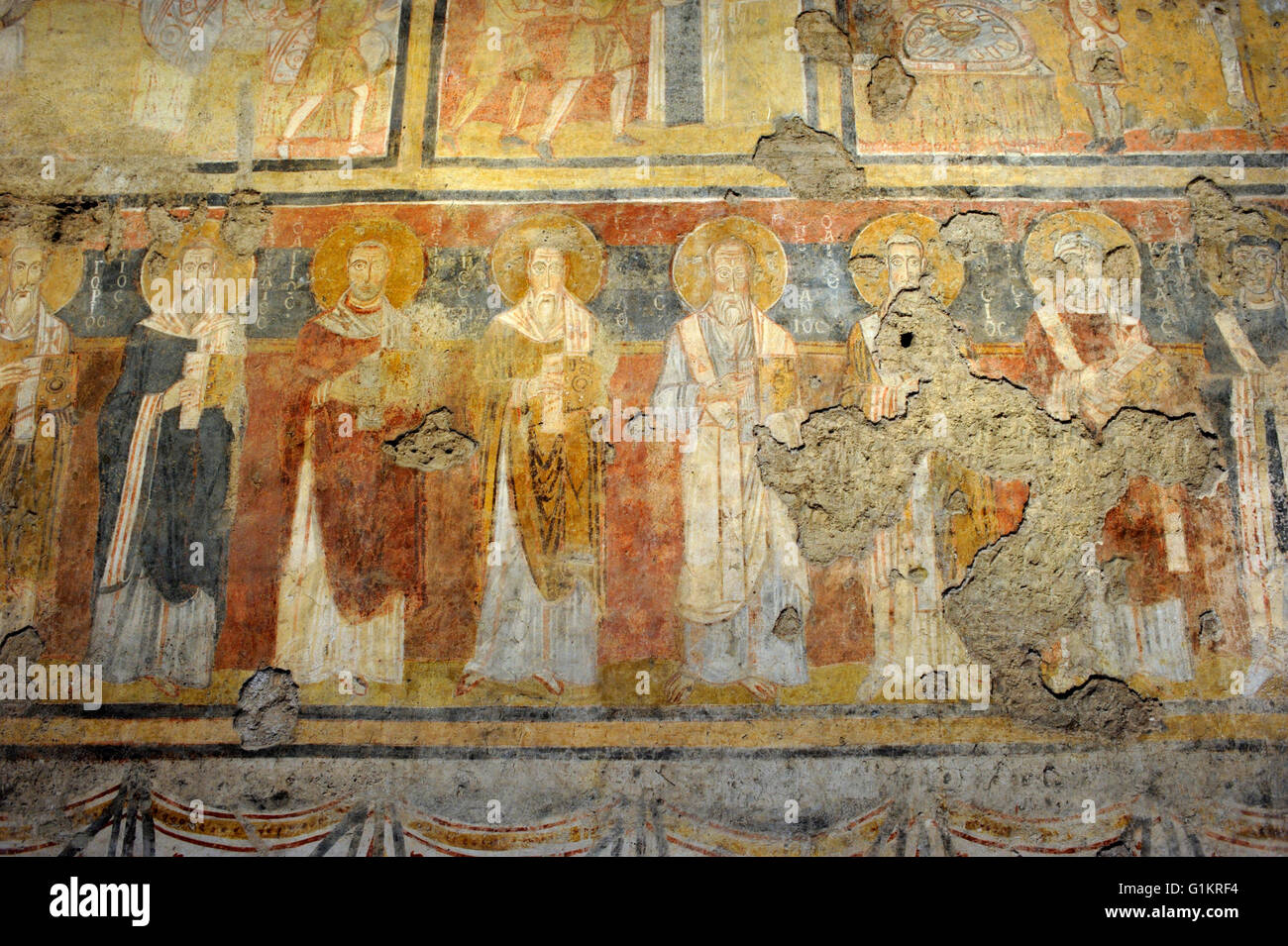 Wandgemälde, frühe christliche Kirche Santa Maria Antiqua (4. Jahrhundert n. Chr.), Forum Romanum, Rom, Italien Stockfoto