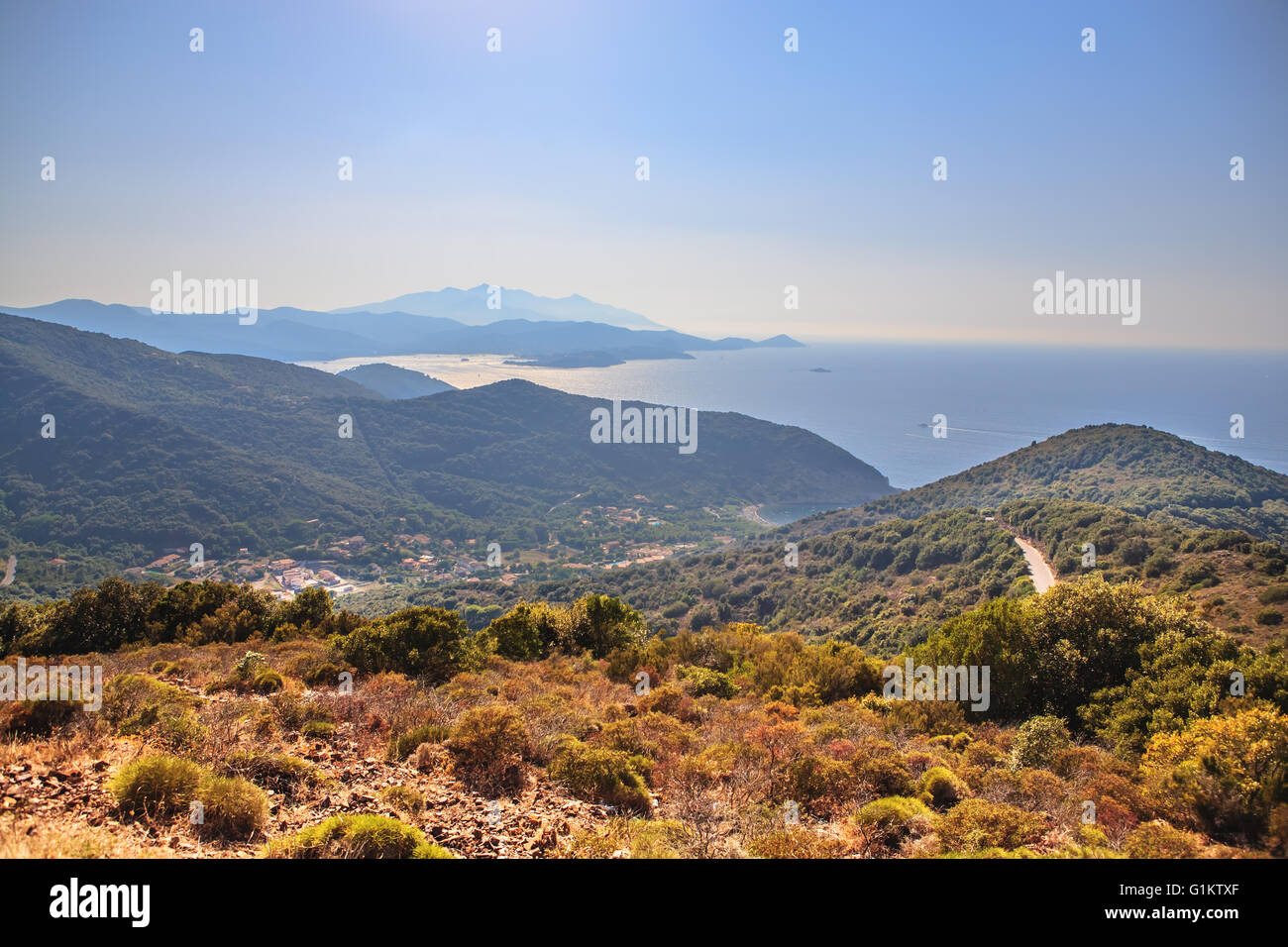 Die Landschaft Blick auf die Insel Elba, Italien Stockfoto