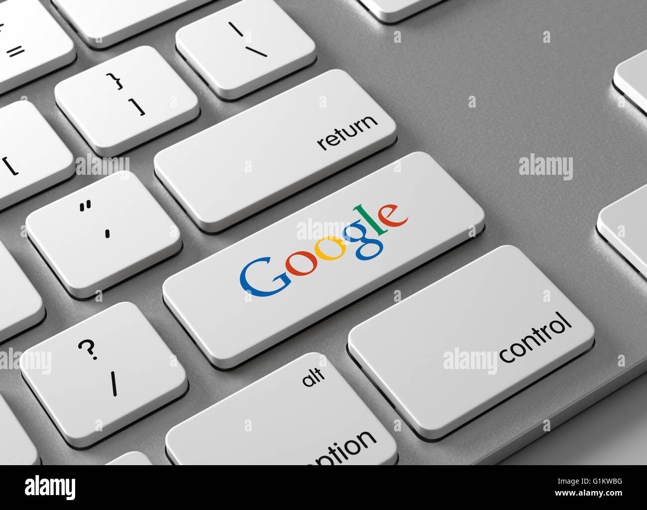 Eine Tastatur mit einem Google-button Stockfoto