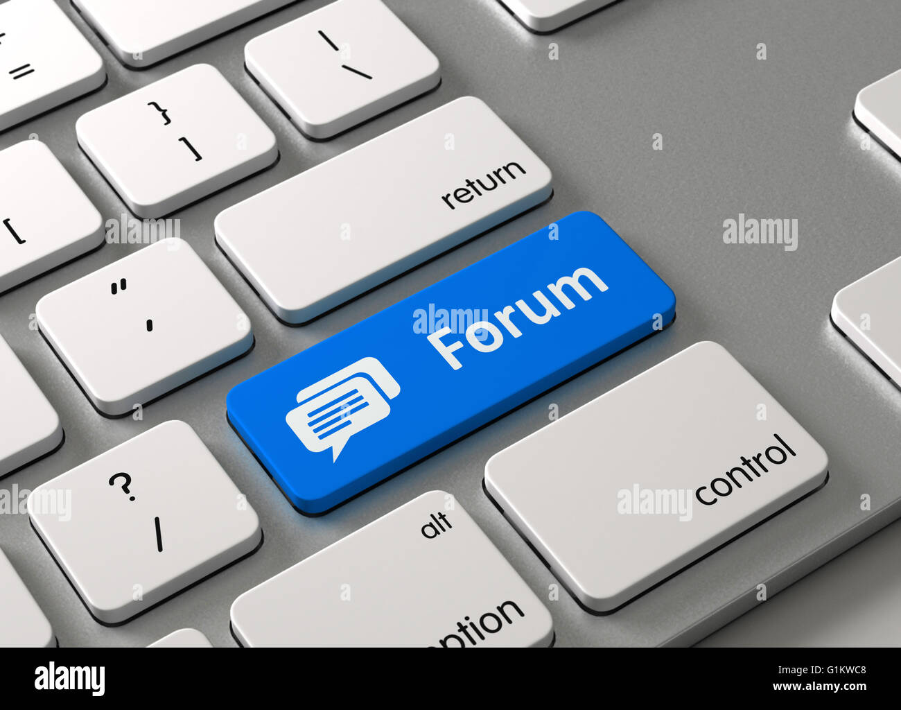 Eine Tastatur mit einem blauen Knopf Forum Stockfoto