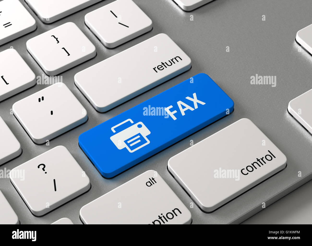 Eine Tastatur mit einem blauen Knopf Fax Stockfoto