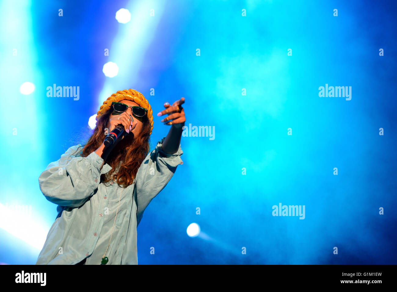 BENICASSIM, Spanien - 20 Juli: M.i.a., ein Rapper namens Mathangi Maya Arulpragasam, führt beim FIB Festival. Stockfoto