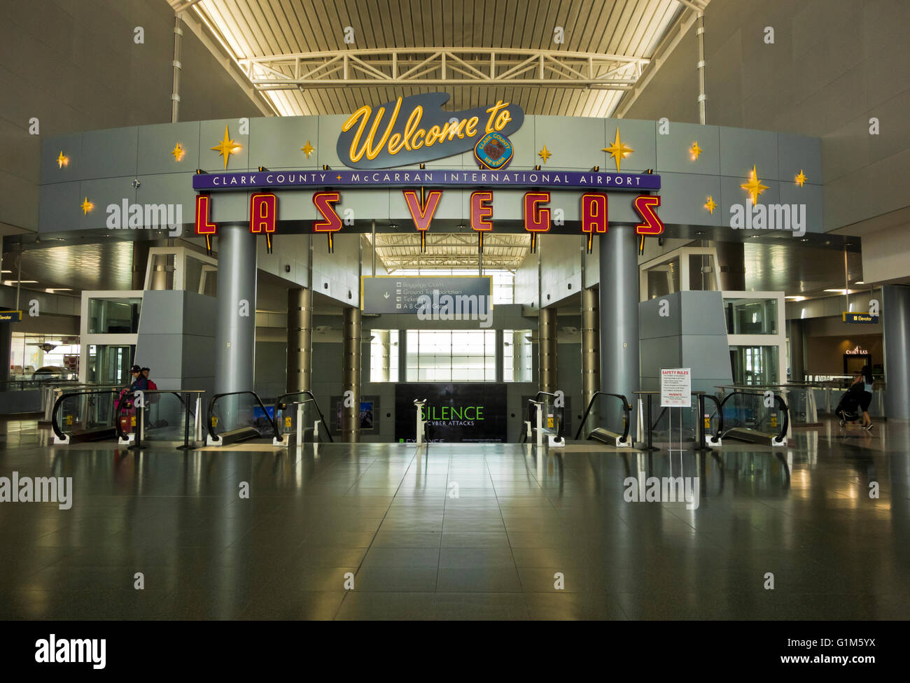 "Welcome to Las Vegas" Schild in der McCarran International Airport in Clark County, Las Vegas, Nevada. Stockfoto