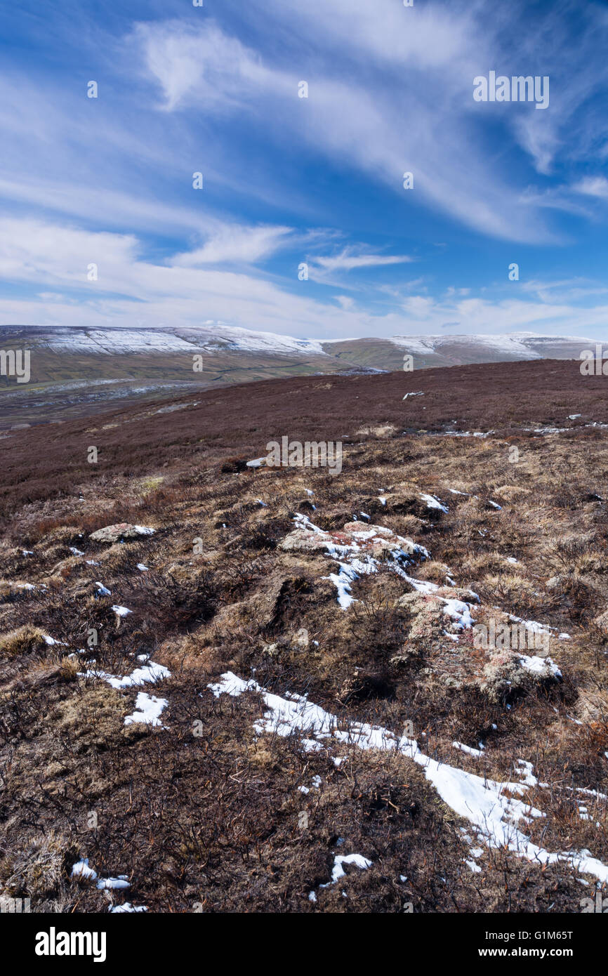 Swaledale Moorland und Schnee gekrönt Hügel Stockfoto